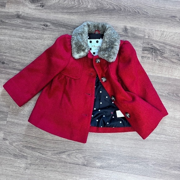 Cherokee Red Dress Coat with Faux Fur Collar 2T - Picture 7 of 10